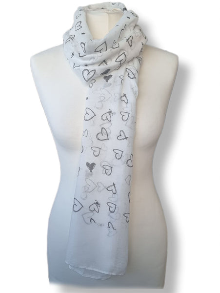 Ladies Scarves Silver Glitter Heart Print  TR6664 Assorted Colours
