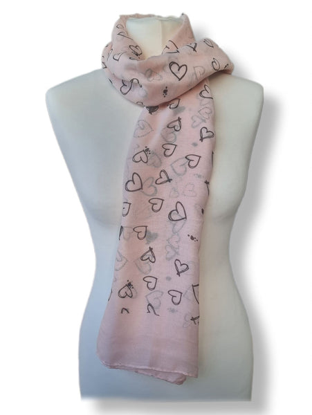 Ladies Scarves Silver Glitter Heart Print  TR6664 Assorted Colours