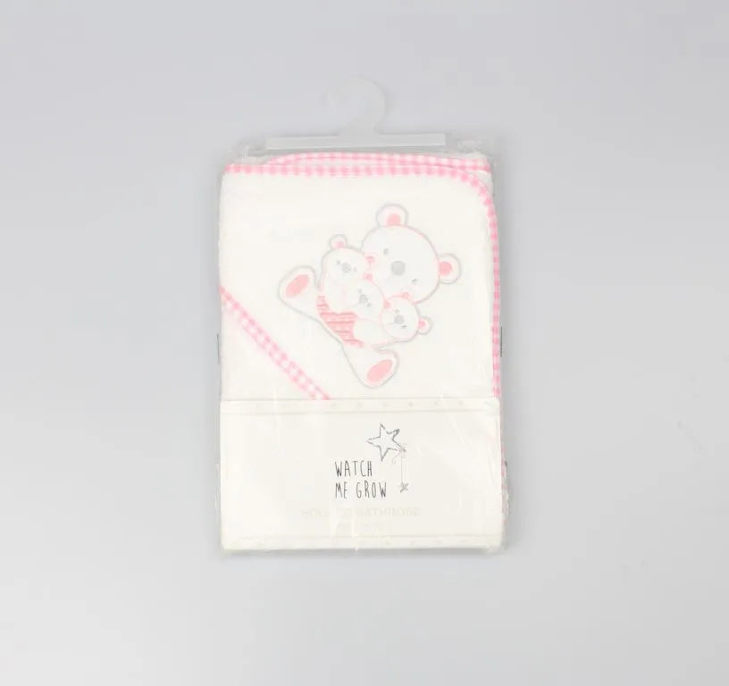 Watch Me Grow Hooded Baby Towel Bears Family Pink