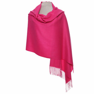 Zelly Pashmina with Fringed Edge Hot Pink With Scarf Pin
