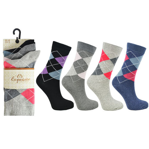 Ladies Exquisite Argyle Socks 3 Pack