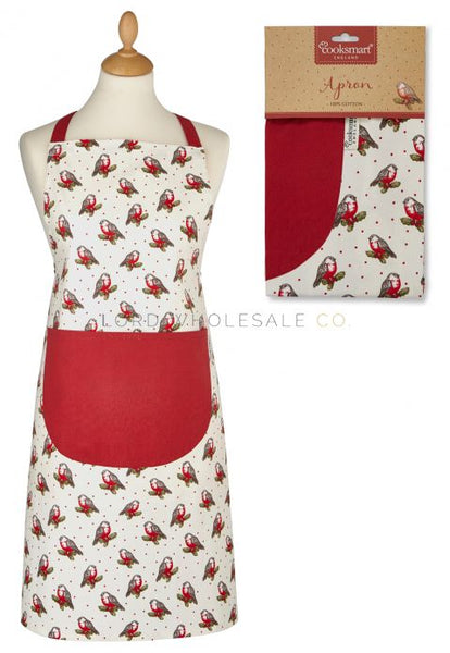 Cooksmart Red Red Robin Christmas Apron 100% Cotton