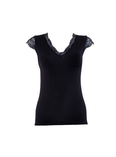 Black Spade Comfort Classics Lace V Neck Singlet 1348 Black