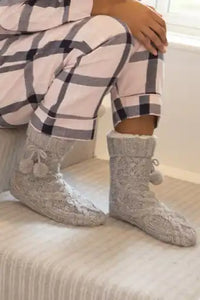 Pour Moi Ladies Cable Knit Bootie Slipper - Grey