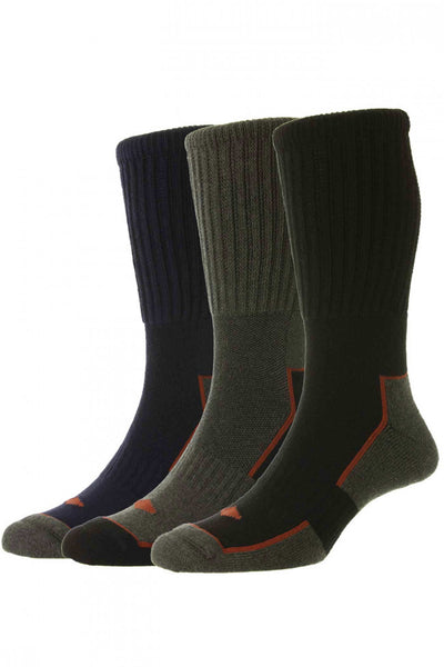 HJ Hall Long Cotton Comfort Top Work Socks - 3 Pair Pack- HJ11 Assorted