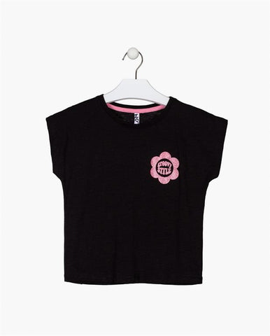 Losan Girl's Cotton Tshirt 31G-1027AL Black Groovy Style