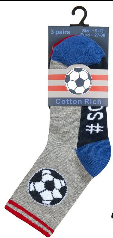 Boys 3 Pack Cotton Rich Design Ankle Socks 42B691