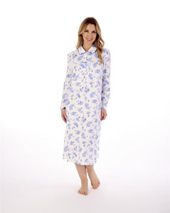 Slenderella Ladies 45" Floral Print Interlock Nightdress Long Sleeve ND02127 Blue