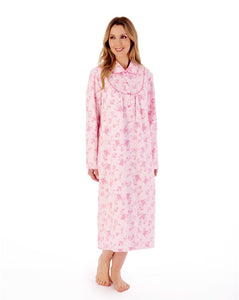 Slenderella Ladies 45" Luxury Brushed Cotton Floral Nightdress ND02211 Pink
