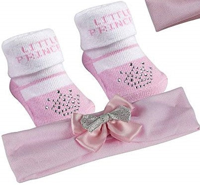 BabyTown Baby Girls Pink Novelty Print Socks & Headband Set