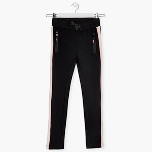 Losan Girl's Velour Sweatpants with Pink Stripe Inlay 22G-6009AL Black