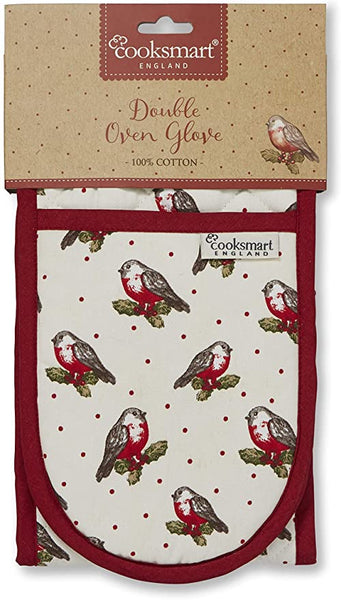 Cooksmart  Christmas Red Red Robin Insulated Double Oven Gloves DG1131