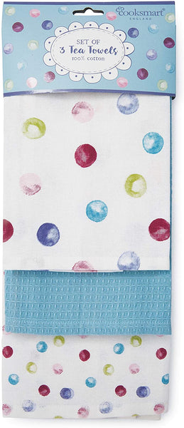 Spotty Dotty Set Of 3 100% Cotton Tea Towels By Cooksmart TT1317