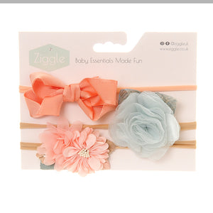 Ziggle  Peach and Mint Roses Hairbow Set