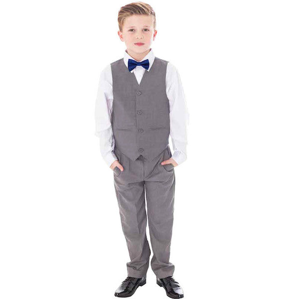 Boys 4 Piece Grey Suit Set With Bow Tie VK75b