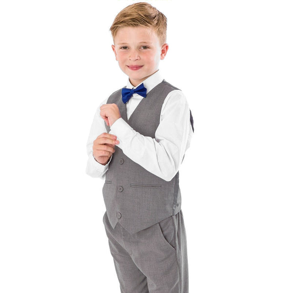 Boys 4 Piece Grey Suit Set With Bow Tie VK75b