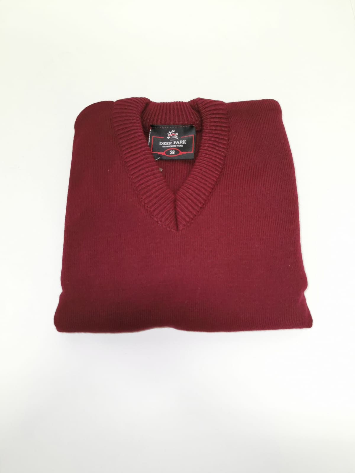 wine plain v neck school jumper