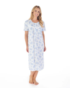 Slenderella Ladies 44" Shadow Leaf  Nightdress ND03207 Floral Print Blue