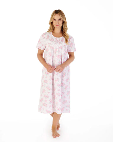 Slenderella Ladies 44" Shadow Leaf  Nightdress ND03207 Floral Print Pink