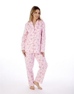Slenderella Ladies Luxury Brushed Cotton Floral Pyjama PJ02213 Pink