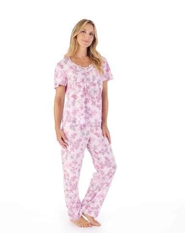 Slenderella Ladies Tonal Pull On Pyjama Set PJ03114 Floral Printed Pink