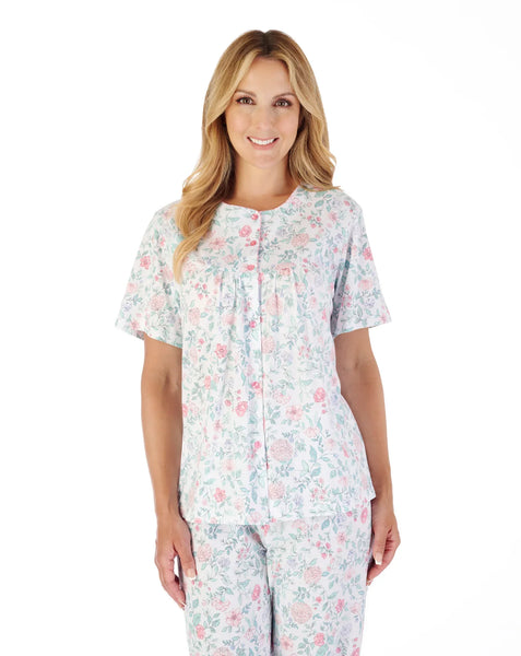 Slenderella Ladies Trailing Jersey Pyjama Set PJ03134 Floral Print BLUE