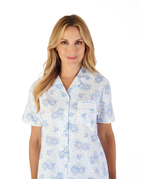 Slenderella Ladies Shadow Leaf Tailored Pyjama Set PJ03209 Floral Print BLUE