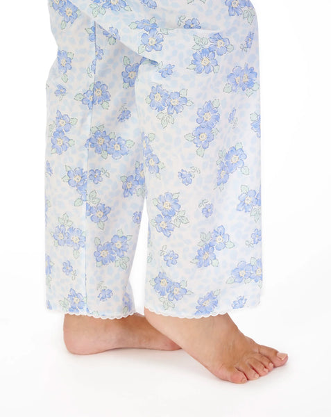 Slenderella Ladies Shadow Leaf Tailored Pyjama Set PJ03209 Floral Print BLUE