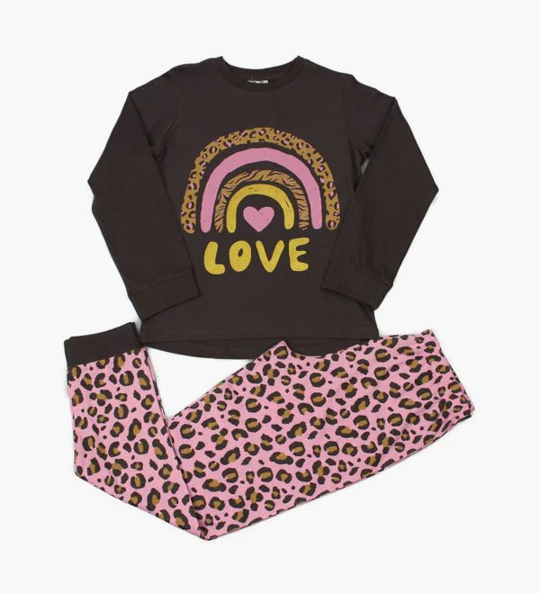 Girls Cotton Pyjama Set - Love (7-12yrs) WF6879 Grey/Pink