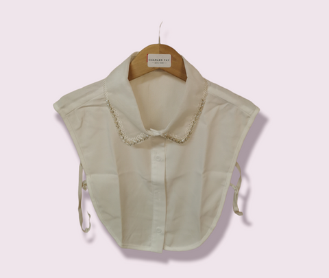 Ladies   Cream Chiffon Collar  with Silver Trim Col-220
