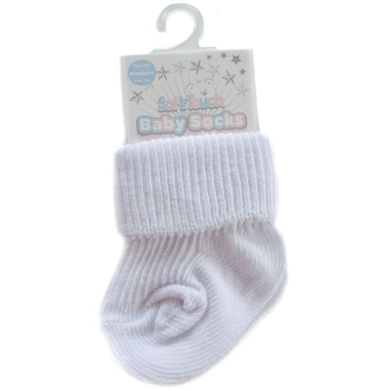 SOFT TOUCH PLAIN WHITE TURNOVER SOCKS (NEWBORN) S01-W-NB