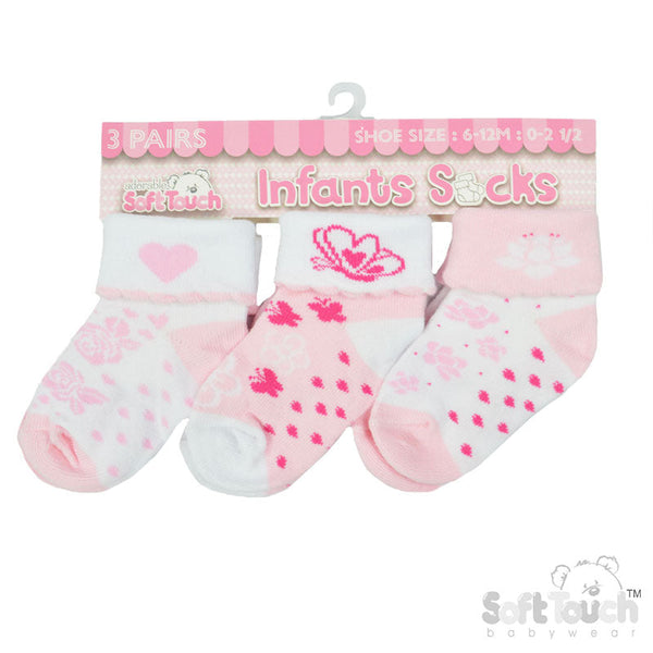 Soft Touch Baby  Girl 3 Pack Turnover Socks S501