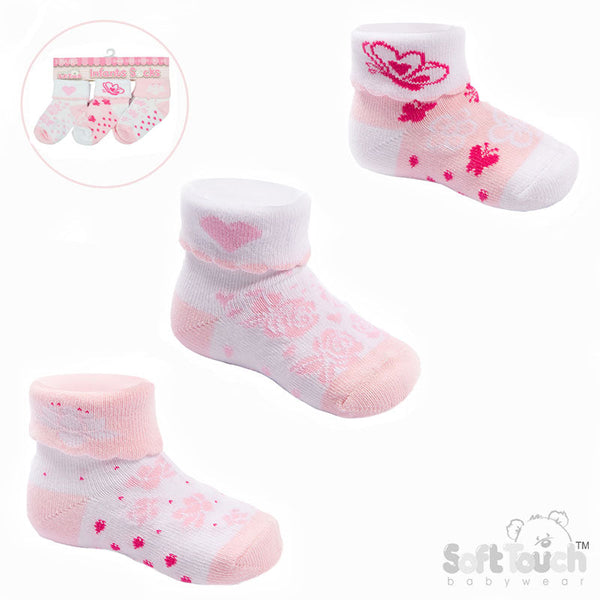 Soft Touch Baby  Girl 3 Pack Turnover Socks S501