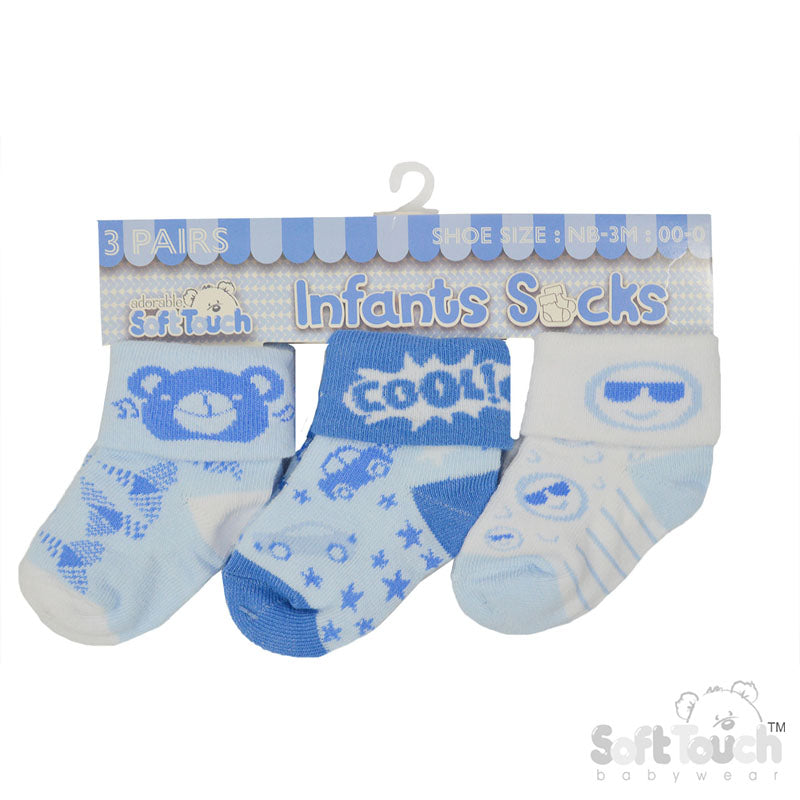 Soft Touch Baby  Boy 3 Pack Turnover Socks S502