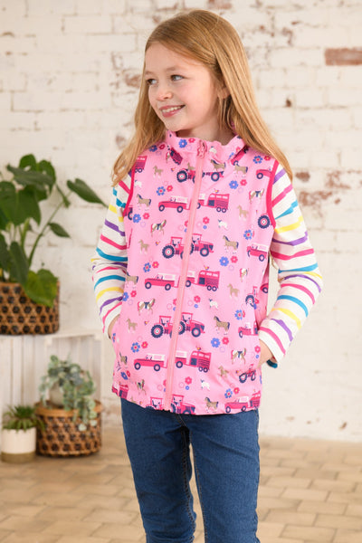 Little Lighthouse Alex Gilet - Blush Pink Farm Print
