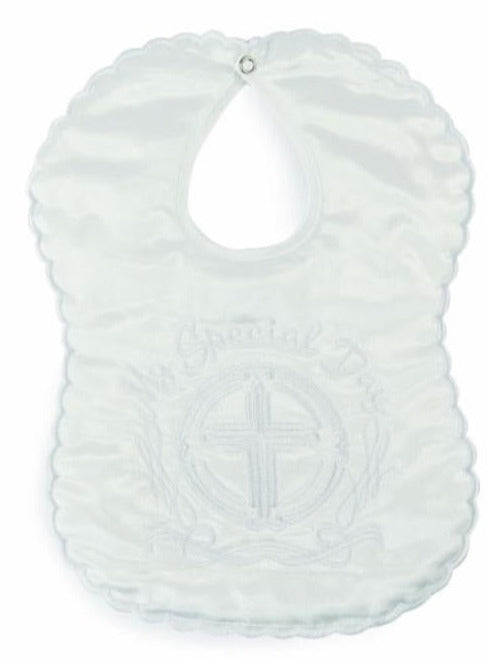 Christening bib white long  length ST5176