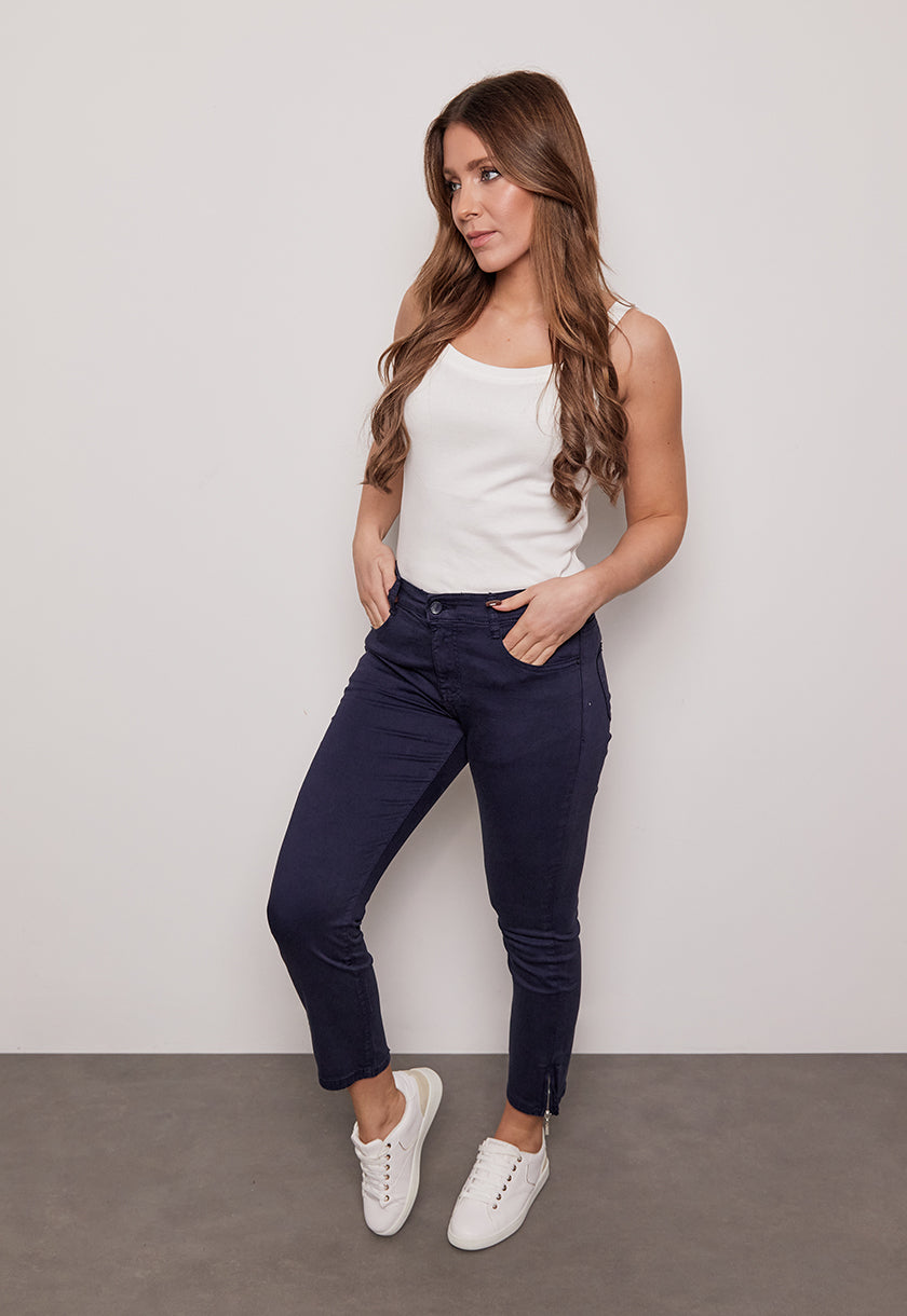 Kalisson  Ladies Jeans TIS 484 NAVY PANTS CANVAS 7/8 WITH ZIP DOWN