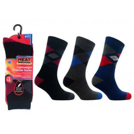 Men's Heat Machine Thermal Socks Lightweight Argyle Pattern