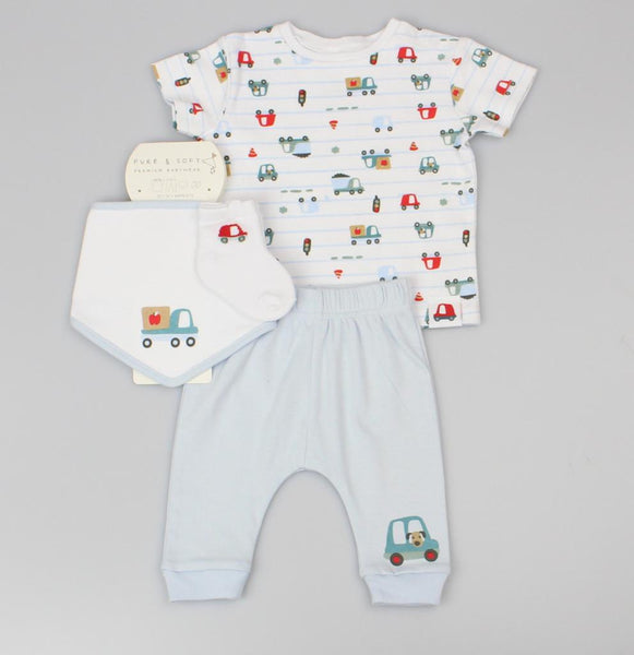Pure & Soft Premium Babywear Baby Boy's Mesh Bag Gift Set - Car D12801