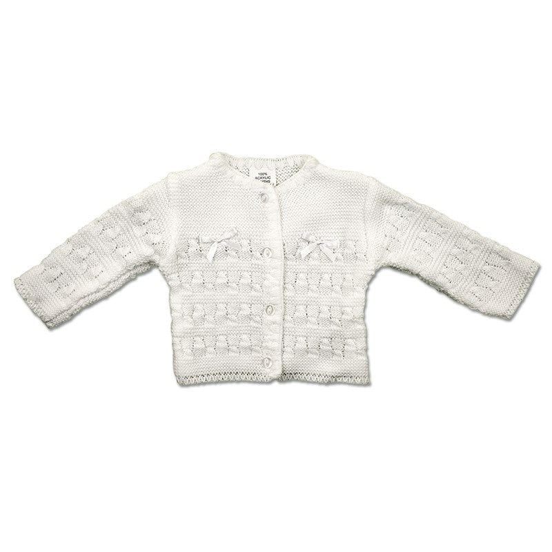 Teddybear Baby knitted cardigan with bow/ribbon White