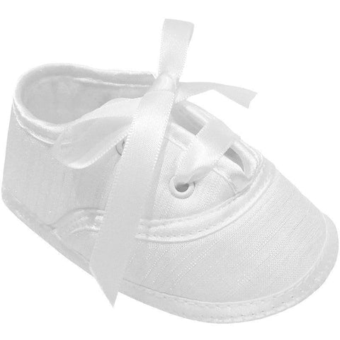 Little Cutie Baby Boys Ribbon Lace Up Christening Shoes White 9106WH