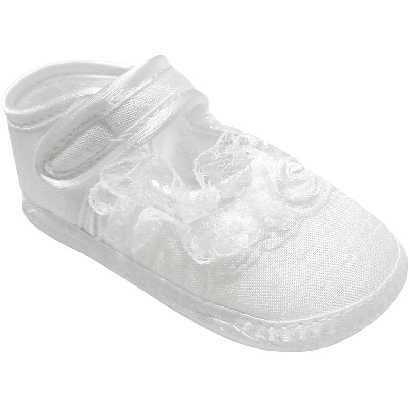 Little Cutie Baby Girls Frilly Lace Occassion Shoes White 9105WH