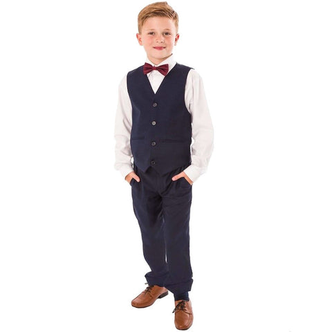 Vivaki BOYS 4 PIECE NAVY  SUIT SET WITH BOW TIE VK75a