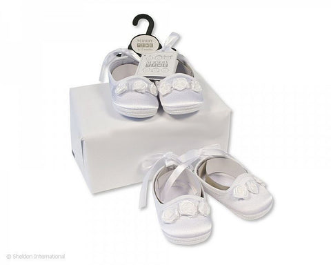 Nursery Time Baby Girls Rosebuds Christening Shoes White Bss116814