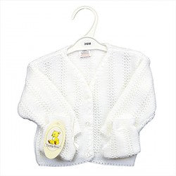 Baby's knitted cardigan & booties. 22/185  White.
