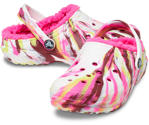 Crocs Kids' Classic Lined Marbled Clog Electric Pink / Multi