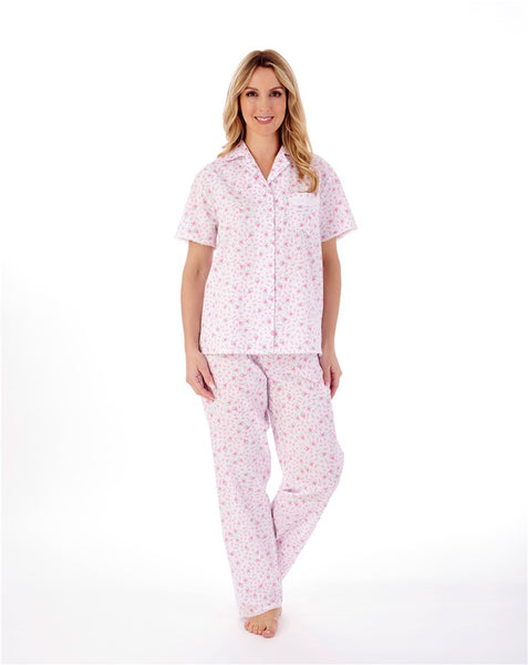 Slenderella Ladies Ditsy Floral Print Tailored Pyjama Set PJ01209 Pink