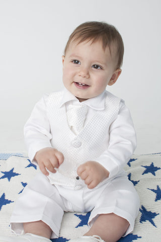 Boys  Vivaki White 3 piece Christening Outfit VKB02 White Waistcoat.