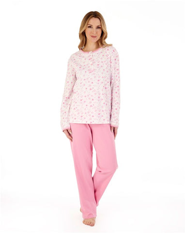 Slenderella Floral Print Long Sleeve Interlock Pyjama PJ88128 Pink