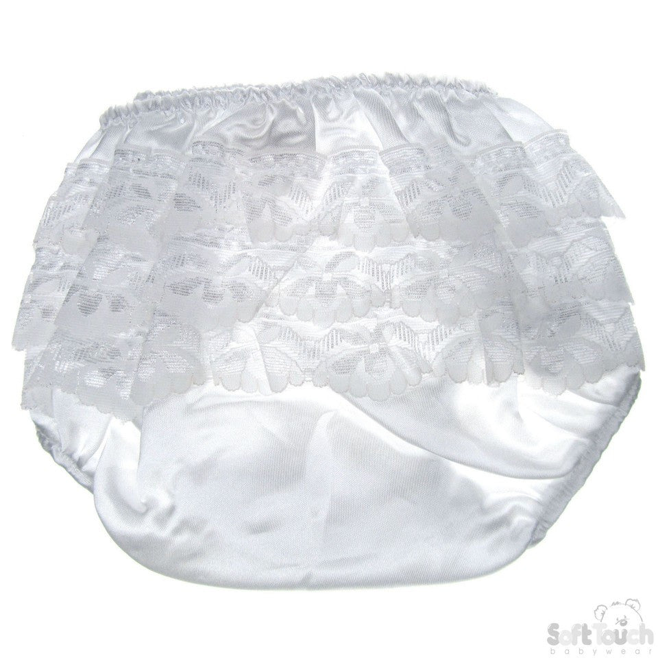 Soft Touch Baby WHITE COTTON FRILLY PANTS FP03-W